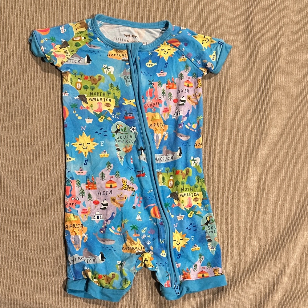 Little Sleepies Blue World Map Bodysuit